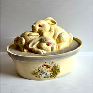 Stoneware Rabbit Casserole Dish with Lid Vintage